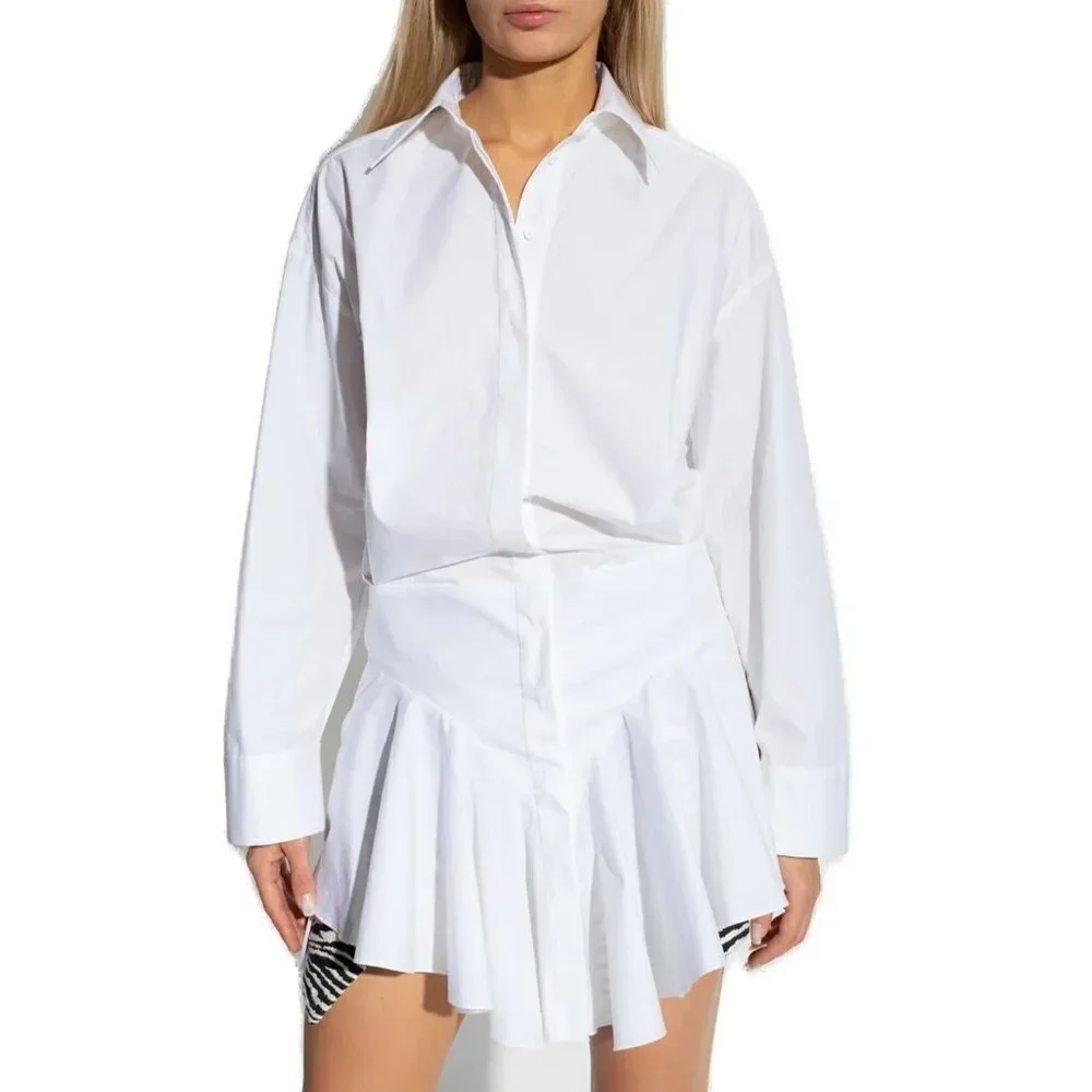 THE ATTICO Candice Mini Dress in White 42 New Womens Collard Ruffle Shirt - Picture 16 of 16